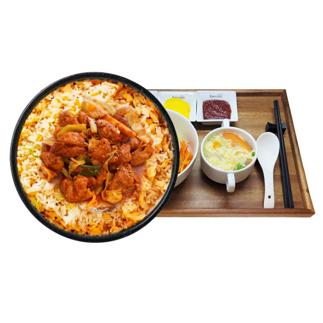 Fried rice topped with Buldak Chicken and Cheese